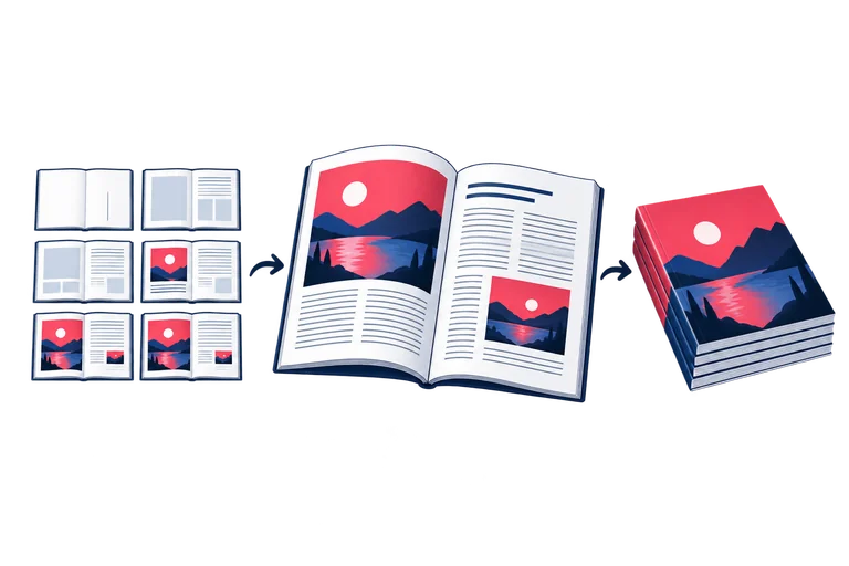 Planned pages become a designed and printed publication.