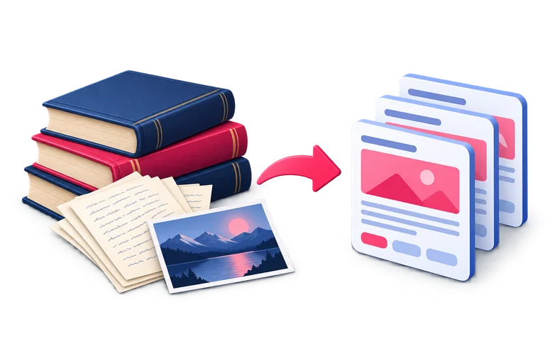 Books, documents and images are converted into digital content components.
