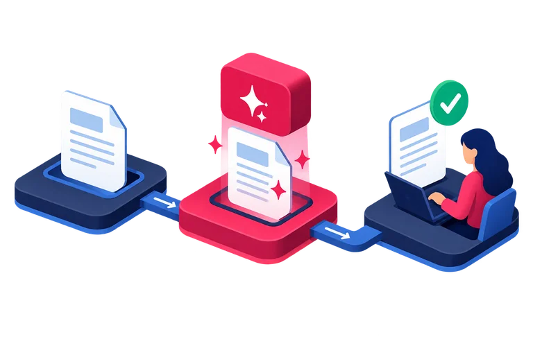 A document is processed automatically and then approved by a person.